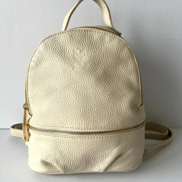 Italian Genuine Leather Mini Backpack Purse, Cream Pebble Texture, EC! main image 7